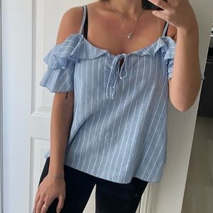 Blue white off shoulder blouse/top